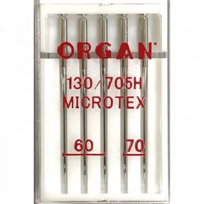 Иглы швейные для микротекстиля ORGAN MICROTEX №60/70 пластиковый бокс 5 штук для бытовых швейных машин