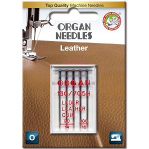 Иглы швейные для кожи и замши ORGAN Leather №90/100 для бытовых швейных машин блистерная упаковка 5 штук