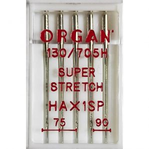 Иглы швейные для cтрейча, лайкры ORGAN SUPER STRETCH №75/90 пластиковый бокс 5 штук для бытовых швейных машин