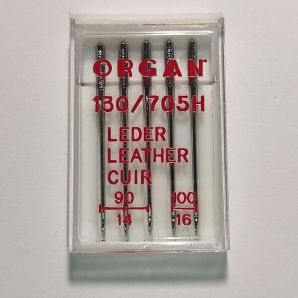 Иглы швейные для кожи и замши ORGAN Leather №90/100 пластиковый бокс 5 штук для бытовых швейных машин