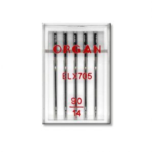 Иглы швейные хромированные ORGAN EL×705 №90 пластиковый бокс 5 штук для оверлока, распошивалки