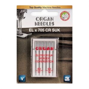 Иглы швейные хромированные ORGAN EL×705 CR SUK №80/90 для оверлока, распошивалки блистерная упаковка 6 штук