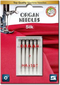 Иглы швейные для шелковых тканей ORGAN SILK №55 для бытовых швейных машин блистерная упаковка 5 штук