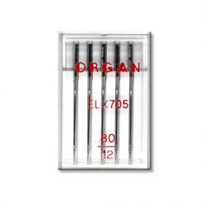 Иглы швейные хромированные ORGAN EL×705 №80 пластиковый бокс 5 штук для для оверлока, распошивалки