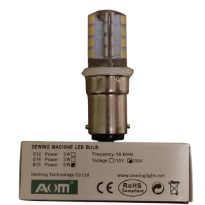 Світлодіодна лампа з силіконовим плафоном для швейних машин AOM B15, 3 W, 230 V, 6400 K, 25000 hrs, 200 Lm