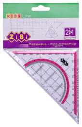 Угольник 2 в 1,140мм, 90°45°, с розовой полоской, блистер, KIDS Line ZiBi ZB.5623-10