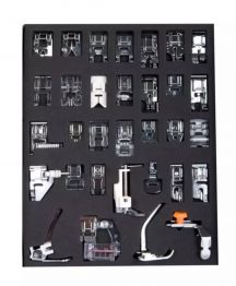Набор лапок YOKE 32 шт для бытовых швейных машин в коробке ПОДАРОК Универсальный лапкодержатель (адаптер)