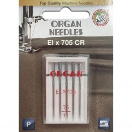 Иглы швейные хромированные ORGAN EL×705 CR №75 для оверлока, распошивалки блистерная упаковка 5 штук