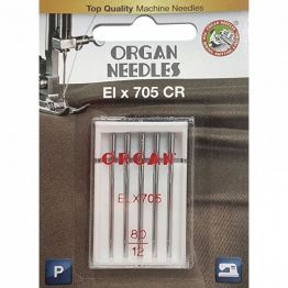 Иглы швейные хромированные ORGAN EL×705 CR №80 для оверлока, распошивалки блистерная упаковка 5 штук