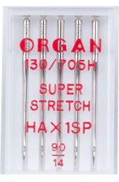 Иглы швейные для cтрейча, лайкры ORGAN SUPER STRETCH №90 пластиковый бокс 5 штук для бытовых швейных машин