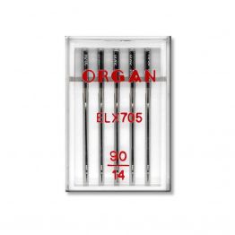 Иглы швейные хромированные ORGAN EL×705 №90 пластиковый бокс 5 штук для оверлока, распошивалки